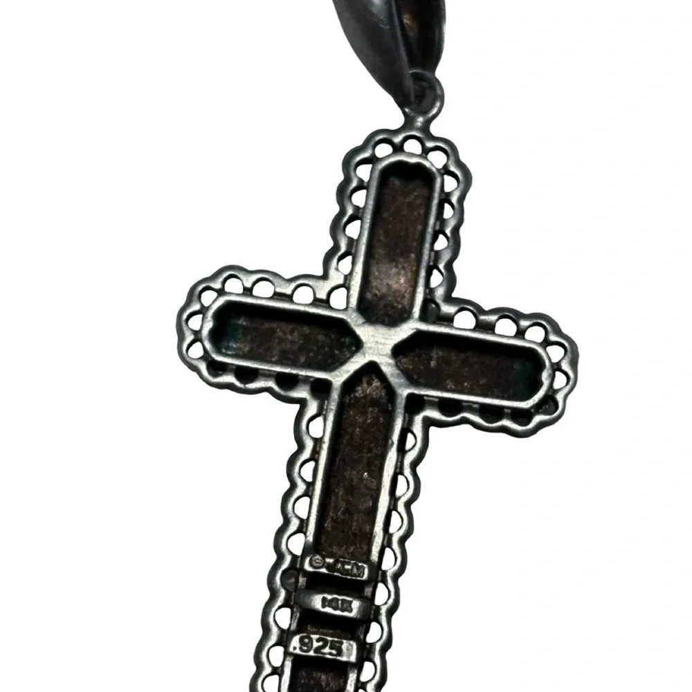 14k Gold & Sterling Silver JCM 3 Dimensional Footsteps Cross Religious Pendant